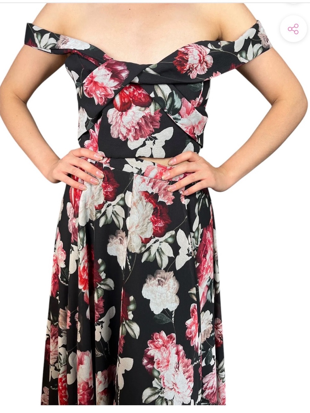 Fame and Partners Black Floral Off-Shoulder crop set